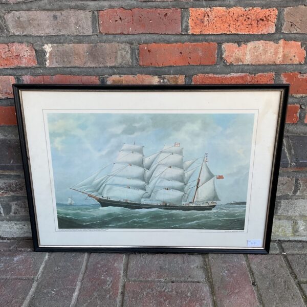 Vintage 1874 print of the Victoria barque ship, nautical art.
