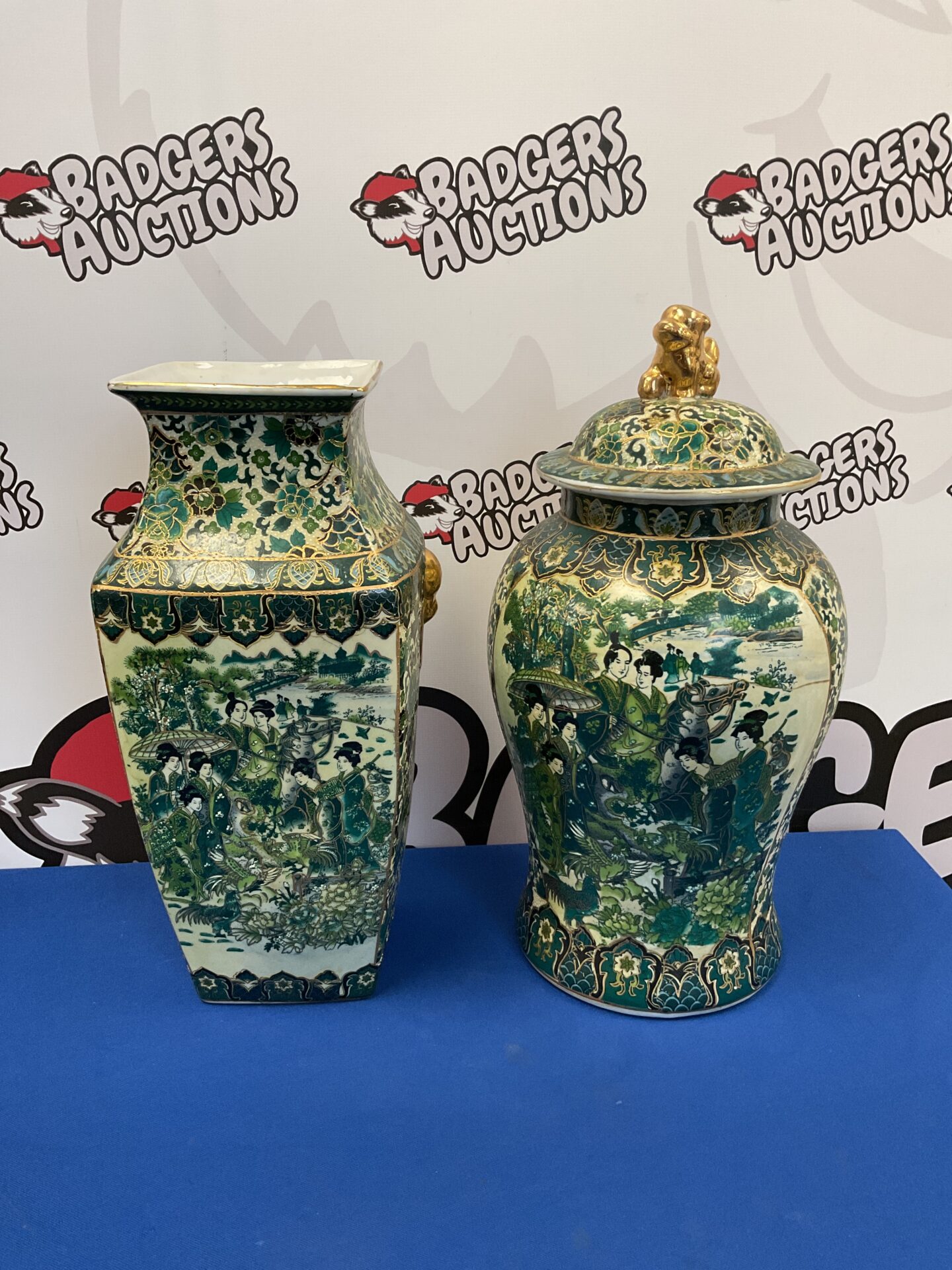 025 The great western collection chinese vase 16.5” & lidded pot 18”