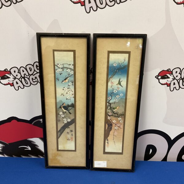 Antique Chinese watercolour painting of birds and blossom.