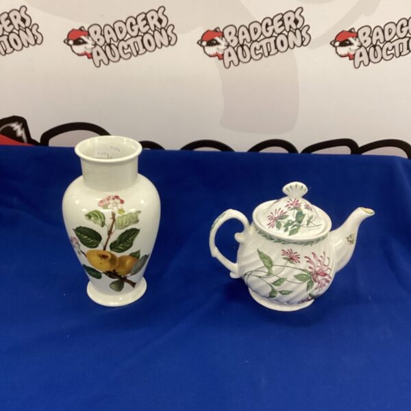 Vintage Portmeirion vase and Staffordshire teapot with floral design.