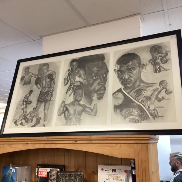Framed set of Stephen Khamis boxing prints featuring famous boxers.