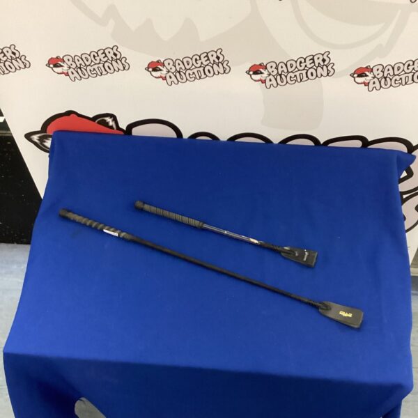 Leather horse riding crops for equestrian training and riding.