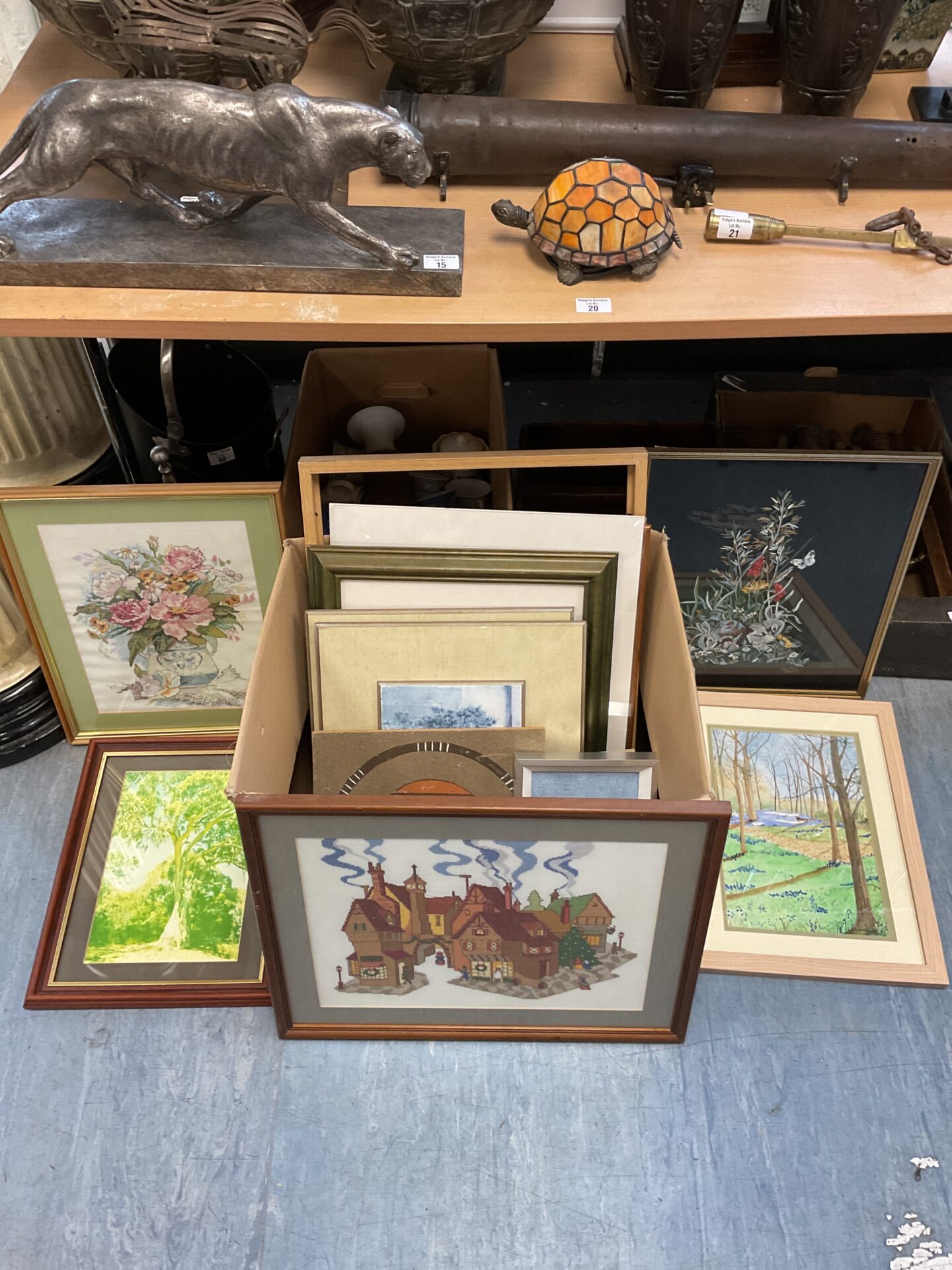 085 Collection of framed prints & embroideries