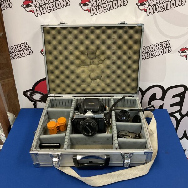 Vintage Fujica ST605 camera kit with case and lenses.