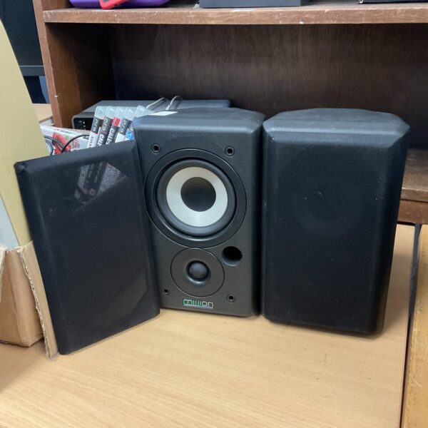 Pair of vintage Mission 70 bookshelf speakers in a used condition.