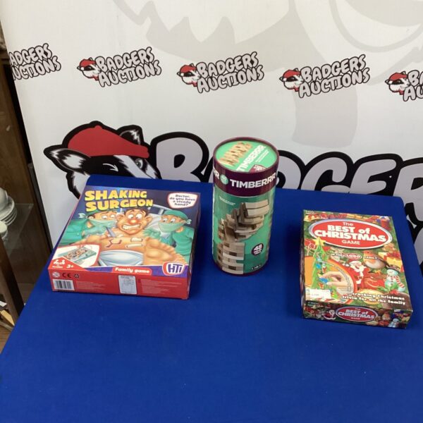 Family board games bundle including Timberrr and Shaking Surgeon.