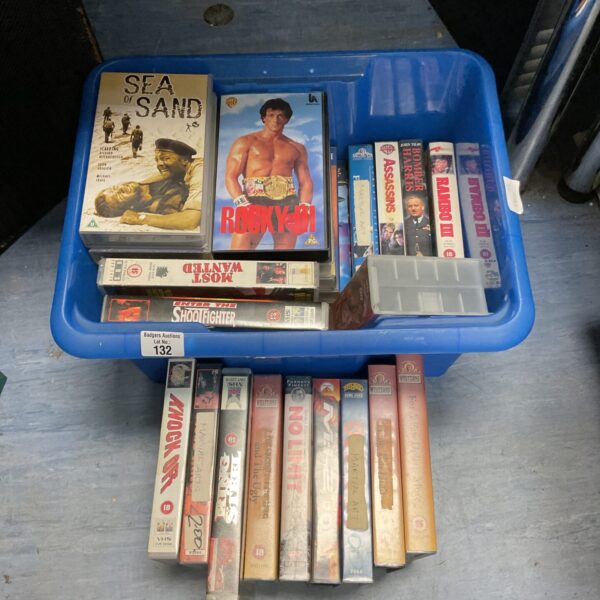 Collection of vintage VHS tapes for collectors and film enthusiasts.