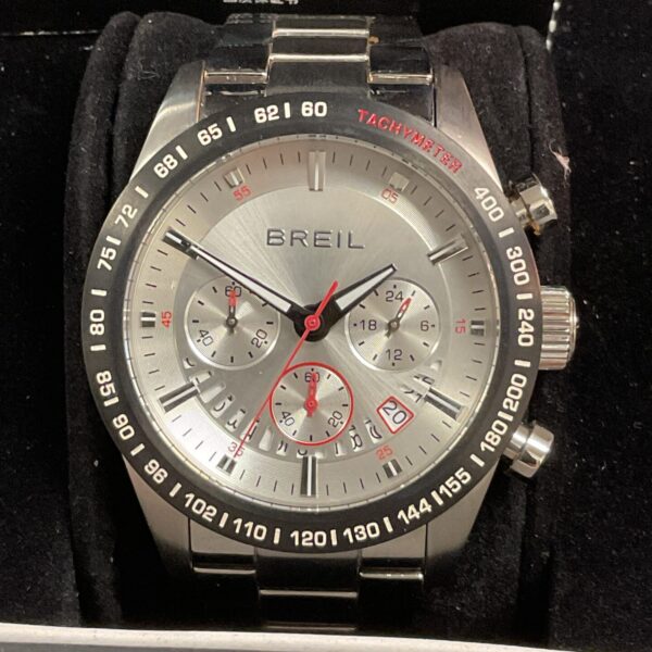 Silver Breil gents wristwatch with chronograph dials.
