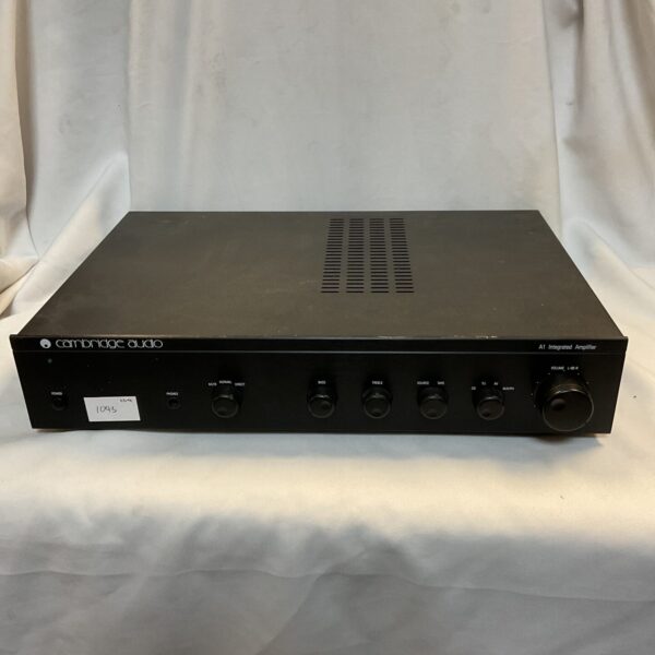 Black Cambridge Audio A1 integrated amplifier front view.