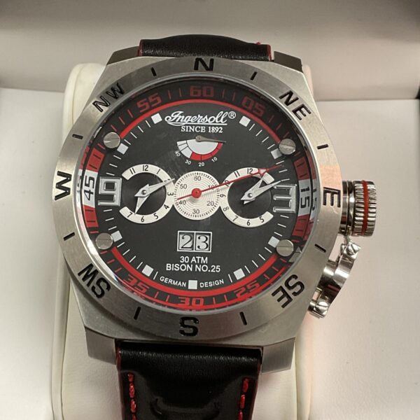Ingersoll Bison No25 automatic watch with compass bezel.