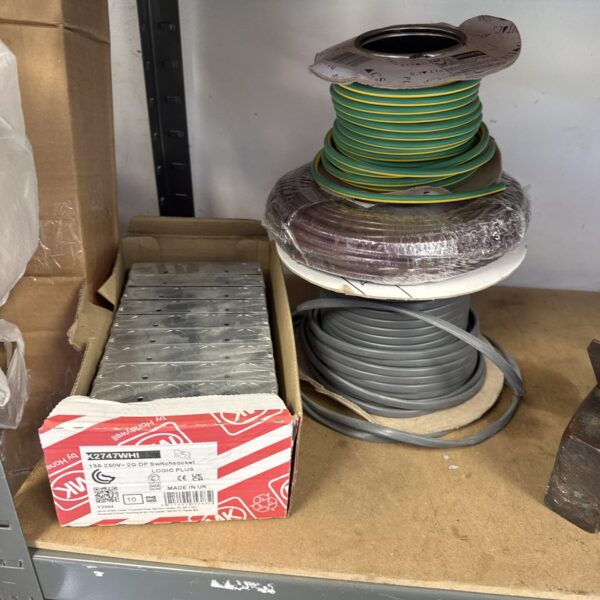 Electrical cable rolls and Logic Plus switch sockets for DIY projects.