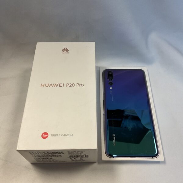 Blue Huawei P20 Pro smartphone, showcasing its camera system.