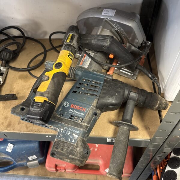 Front view of a used DeWalt cordless drill.
