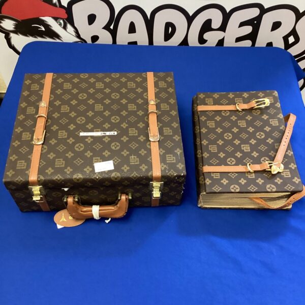 Vintage Chinese briefcase with wedding photo album inside.