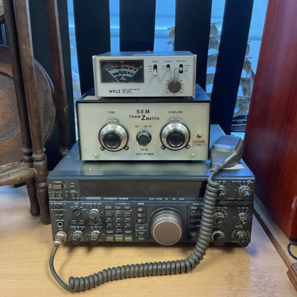 Vintage Kenwood TS-850S HF transceiver with SWR meter.