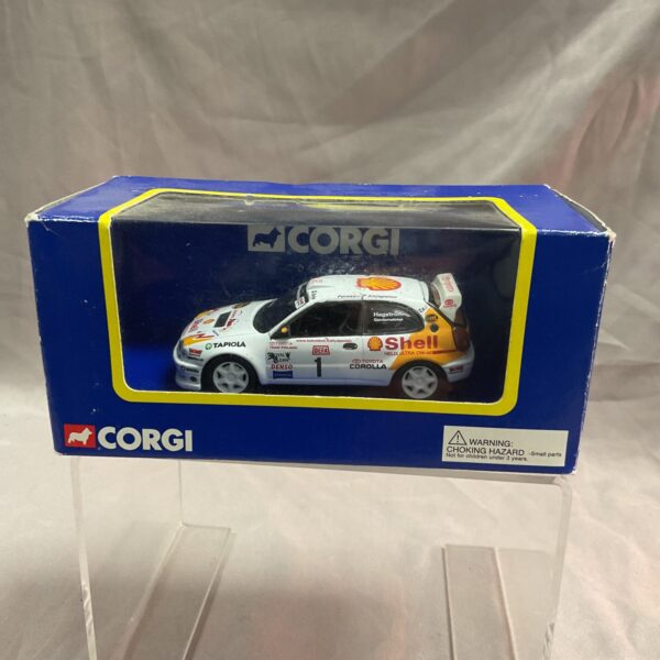 Detailed Corgi Toyota Corolla WRC 98 diecast rally car model.