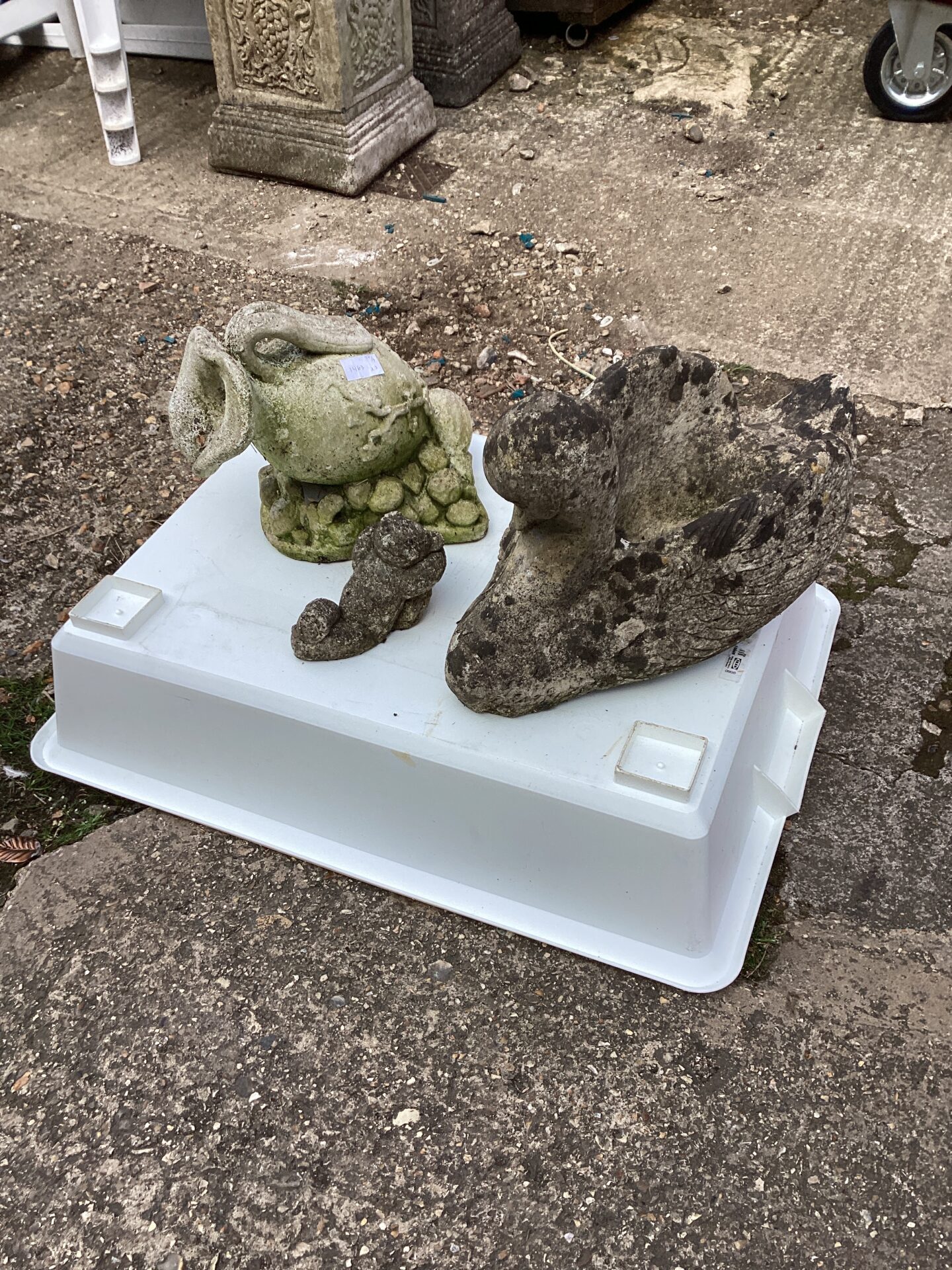 1077 Three garden ornaments inc teddy bear