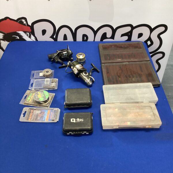 Fishing reel and float lot with Dr Fish and Preston Innovation brands.