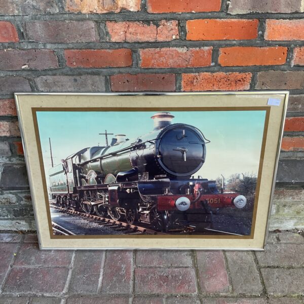 Framed vintage steam train photograph, a classic locomotive print.