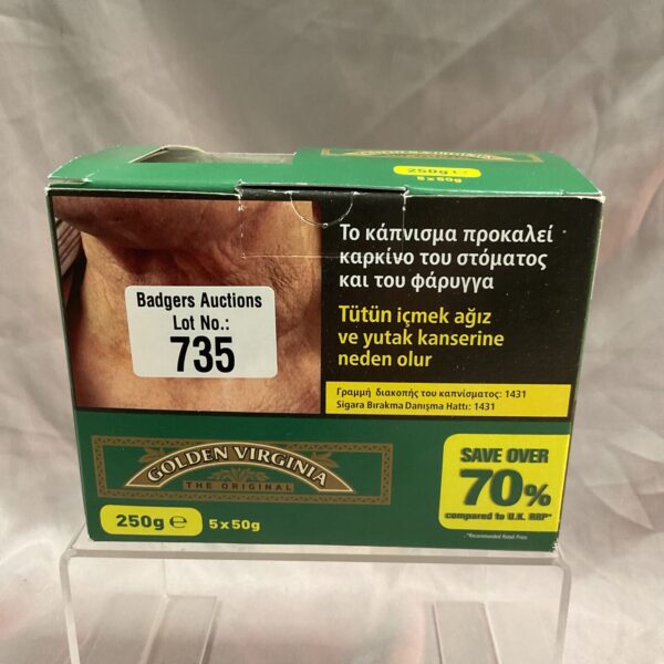 Sealed pouches of Golden Virginia tobacco for collectors.