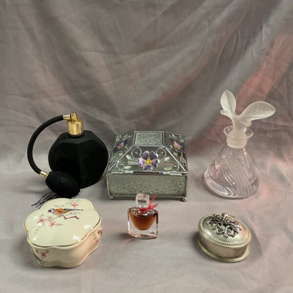 Vintage perfume bottles and trinket pots collection for collectors.