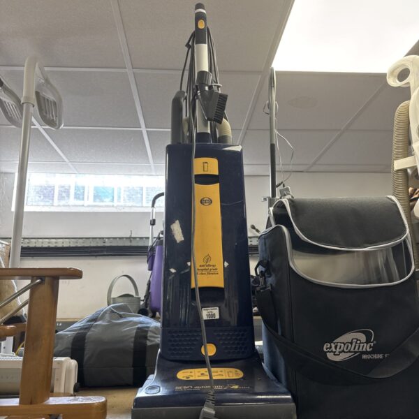 Front view of a used Sebo Automatic X4 cylinder vacuum cleaner.