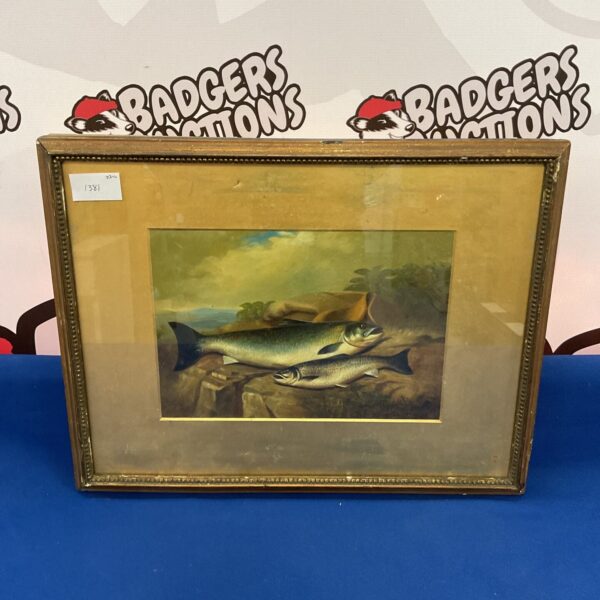 Gilt framed oil painting of a salmon, a fisherman’s catch.