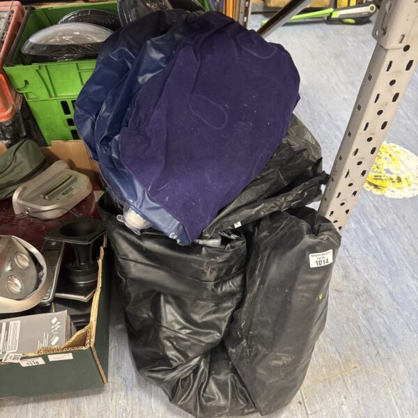 Lot of three camping inflatable mattresses for outdoor use.