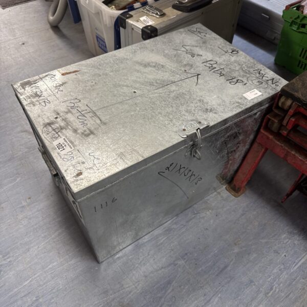 Vintage Amar metal storage box, approximately 21 inches long.