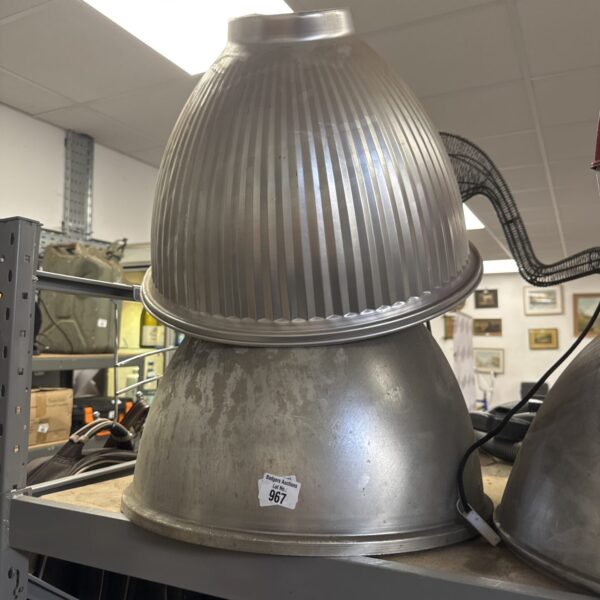 Large vintage industrial light shade with weathered patina.
