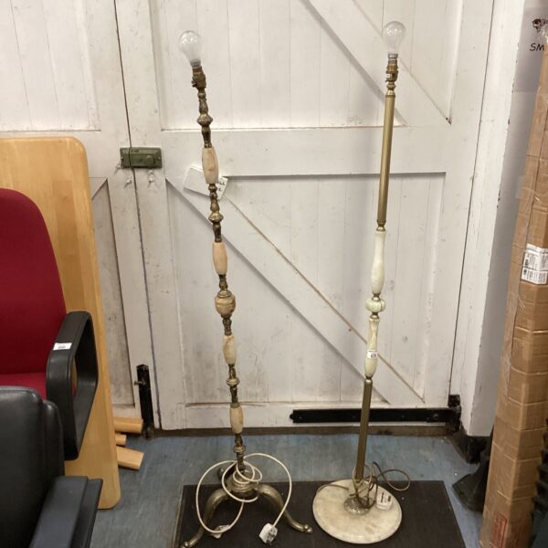 Pair of vintage marble and brass standard lamps.
