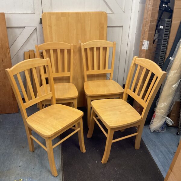 Vintage beech kitchen table and four chairs set.