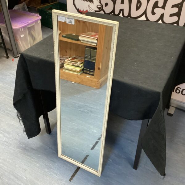 Vintage white framed wall mirror for home decor.
