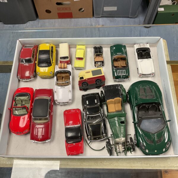 Vintage diecast car lot with Saico Lotus and other models.