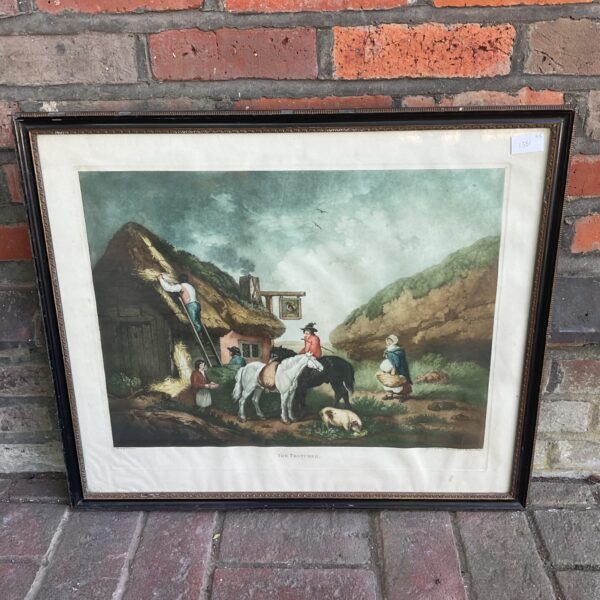 Antique engraving of "The Thatcher" by George Morland and William Ward.