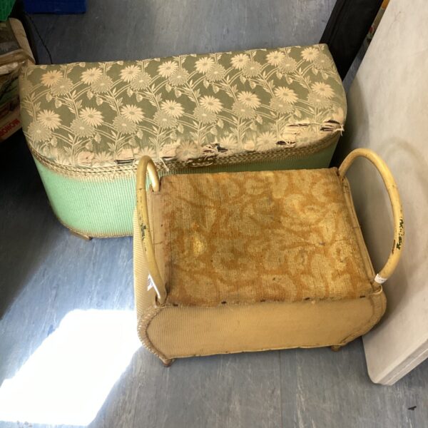 Vintage Lloyd Loom ottoman with woven paper rush construction.