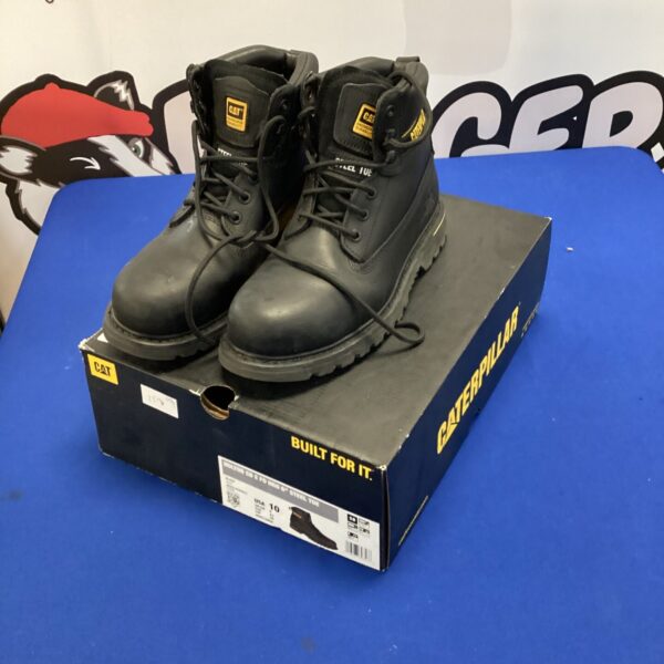Caterpillar size 9 safety boots with steel toe protection.
