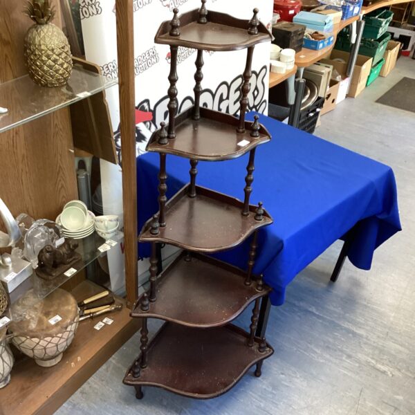 Vintage mahogany five-tier whatnot display shelf.