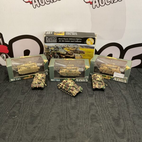 Lot of six 1/72 scale WWII metal tank models for collectors.