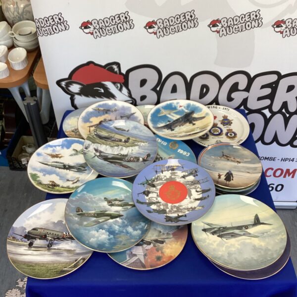 Large lot of vintage RAF collectable plates for aviation enthusiasts.