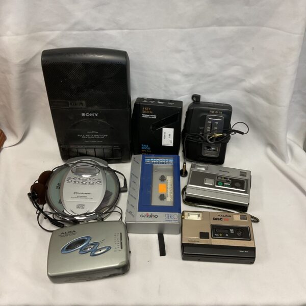 Vintage lot of Sony and Aiwa cassette and CD players for collectors.