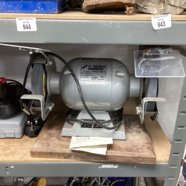 Used Hilka 6” bench grinder for metalworking and sharpening tools.
