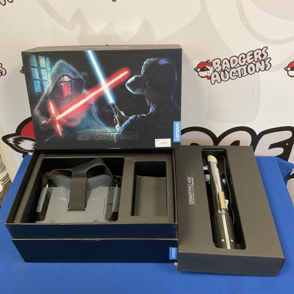 Lenovo Star Wars Jedi Challenges VR set with lightsaber and packaging.