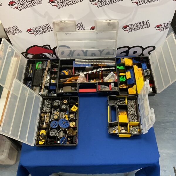 Vintage Meccano parts collection in two Stanley crates.