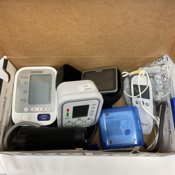 Lot of Omron and Beurer blood pressure monitors for home health.