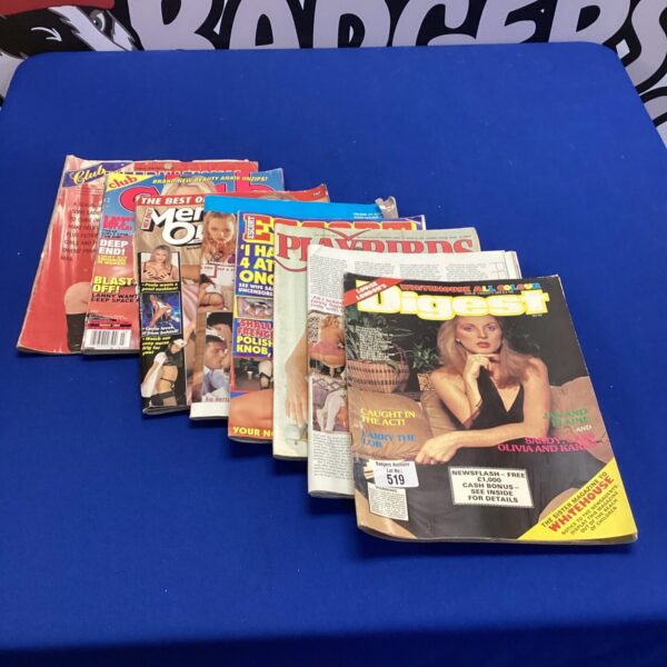 Lot of vintage adult magazines, collectible erotic literature.