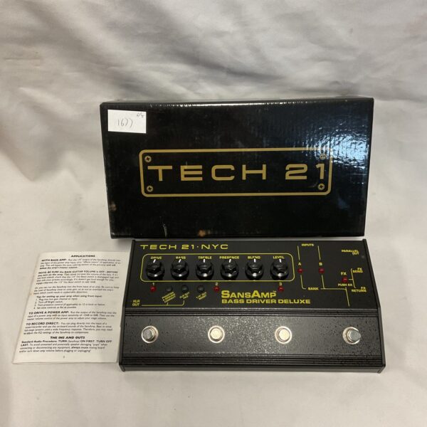 Tech 21 Sansamp Bass Driver Deluxe bass effects pedal, top view.