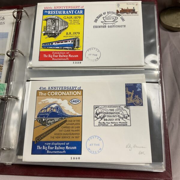 Railway First Day Covers album featuring "The Coronation" and Restaurant Car covers.