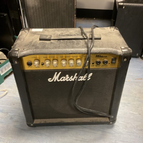 Marshall MG15CDR guitar amplifier, front view, solid state amp.