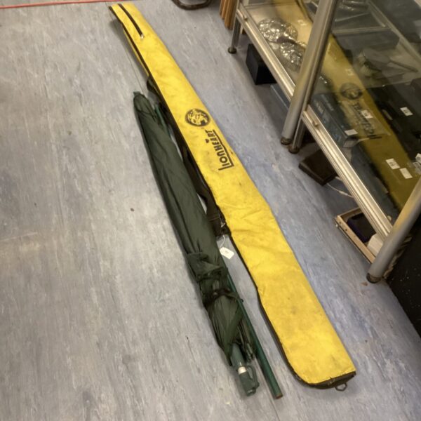 Yellow Lionheart fishing umbrella, angling shelter, outdoor gear.